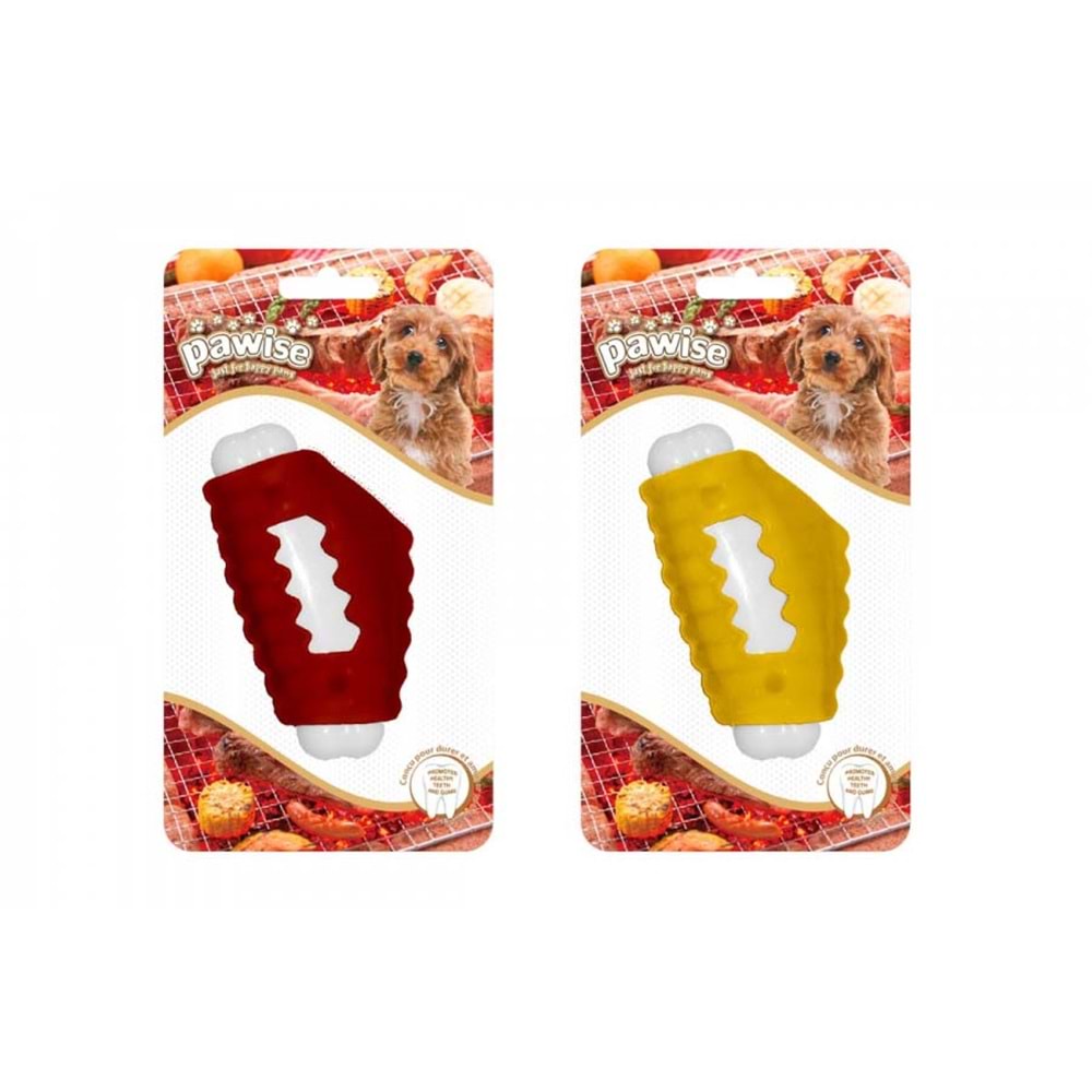Pawise 14581 Et/Tavuk Aromalı Çiğneme Köpek Oyuncağı 12,5 cm. Kırmızı