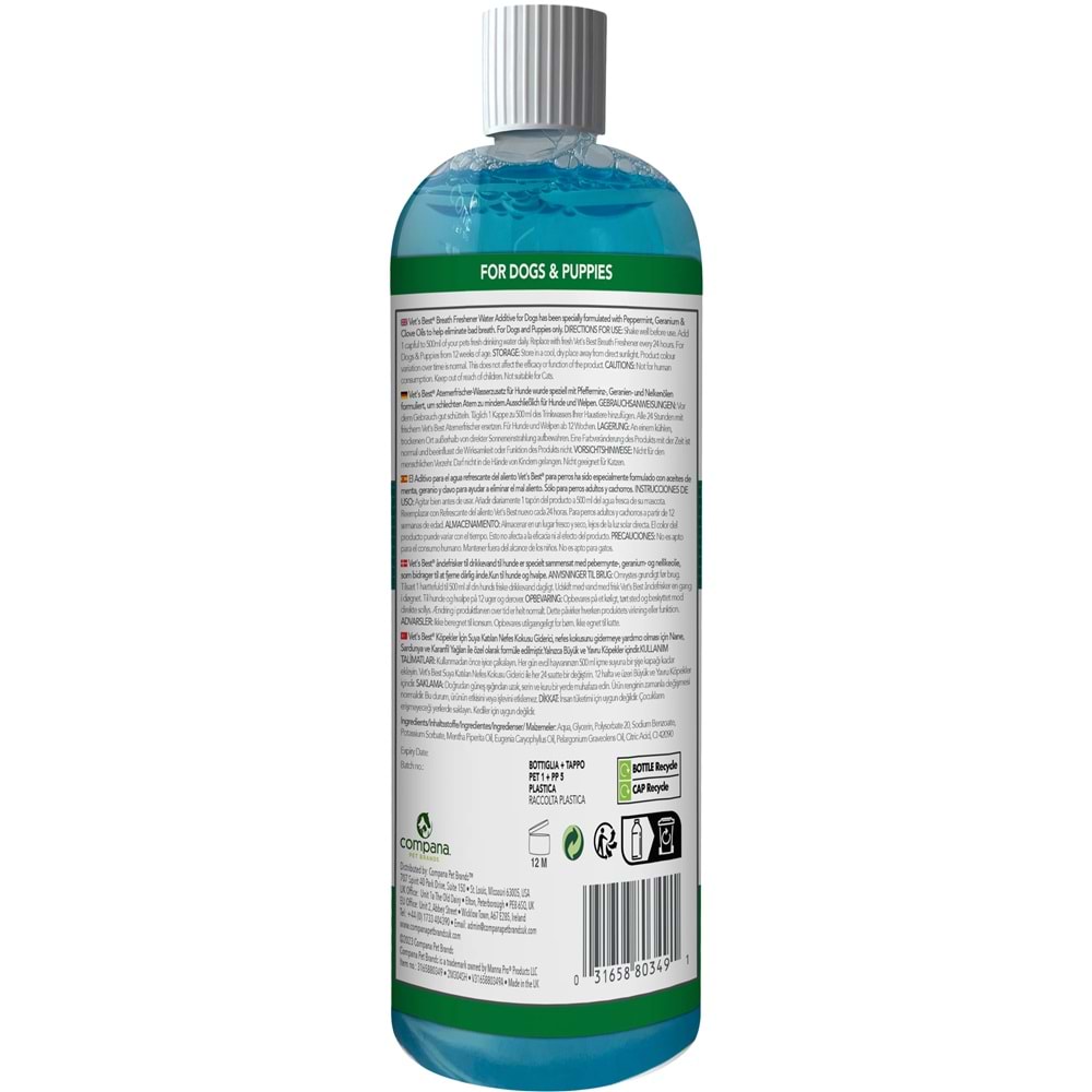 Vet's Best Köpekler için Nane ve Karanfil Özlü Ağız Bakım Suyu 500ml