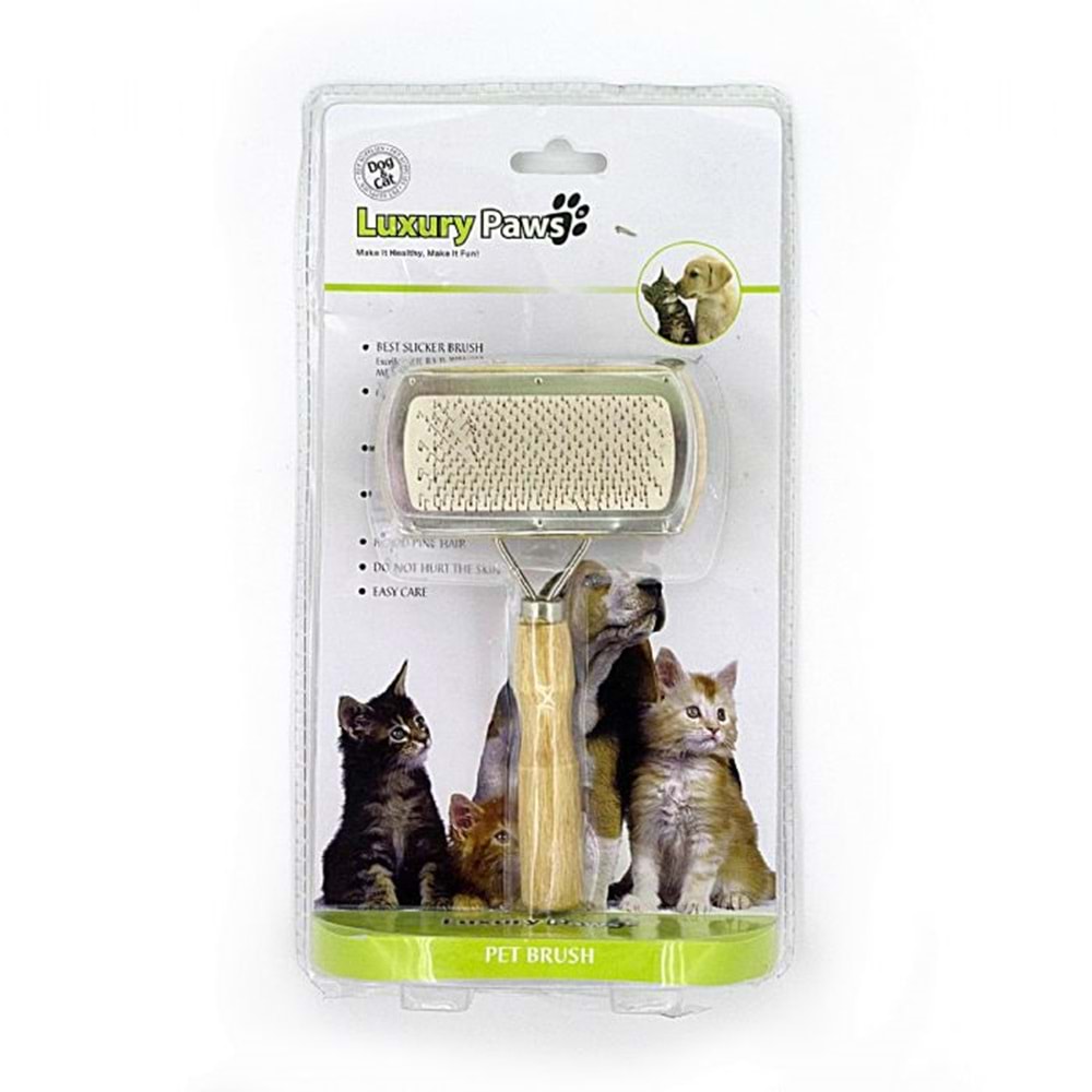 Luxury Paws Ahsap Çift Taraflı Tüy Düzeltme Kedi Köpek Fırçası 17x10,5 cm.