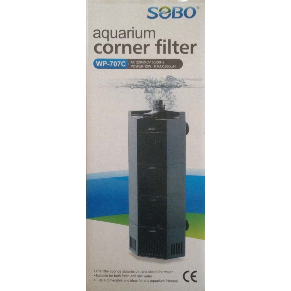 Sobo WP-707C Akvaryum Köşe İç Filtre 650 L/S 12 W