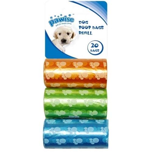 Pawise 11596 Renkli Köpek Dışkı Toplama Kaka Torbası 20x3 Rulo