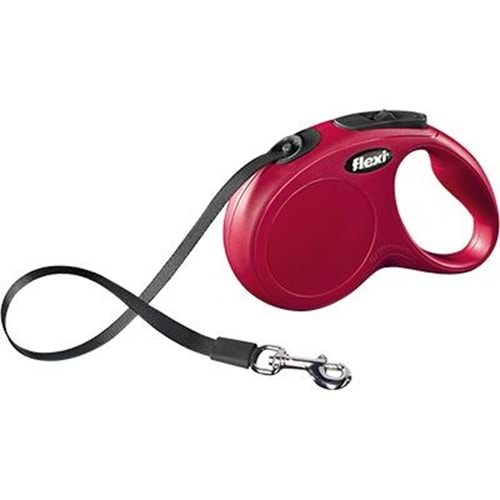 Flexi New Classic 5m. S Kırmızı Şerit Kayışlı Gezdirme Tasması