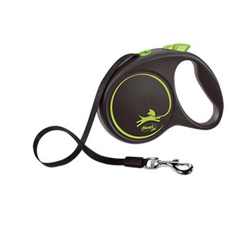 Flexi Black Design 5m. L Siyah Yeşil Şerit Kayışlı Gezdirme Tasması