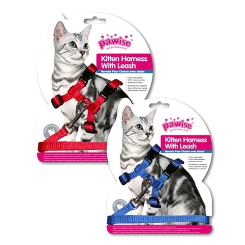 Pawise 28001 Yavru Kedi Göğüs ve Gezdirme Tasması Kırmızı 120 cm.