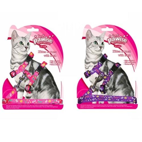 Pawise 28002 Yavru Kedi Göğüs ve Gezdirme Tasması Mor 120 cm.