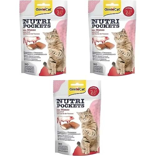 GimCat Nutripockets Kedi Ödülü Biftek Malt 60Gr (3 Adet)