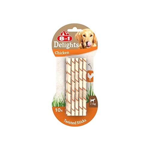 8in1 Delight Twisted Sticks Tavuklu Burgu Köpek Ödül Kemiği 10lu 55 gr.