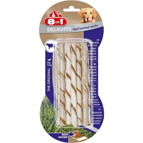 8in1 Delight Biftekli Burgu Köpek Ödül Kemiği 10lu 55 gr.x2 Adet