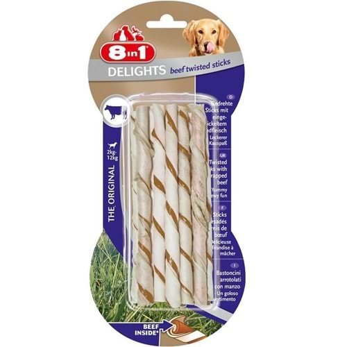 8in1 Delight Biftekli Burgu Köpek Ödül Kemiği 10lu 55 gr.x3 Adet