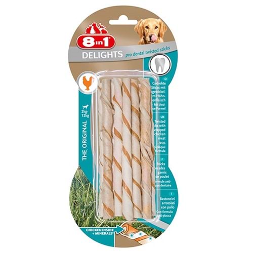 8in1 Delights Pro Dental Twisted Sticks Tavuklu Köpek Ödülü 55 Gr.