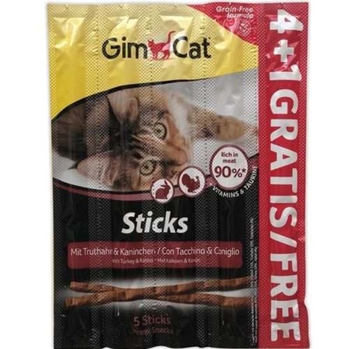 Gimcat Hindi ve Tavşan Etli Tahılsız Kedi Ödül Çubukları 4 lü 20 Gr. (4 Adet)