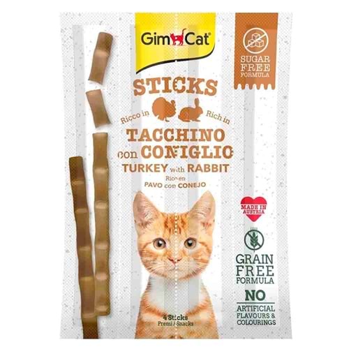 Gimcat Hindi ve Tavşan Etli Tahılsız Kedi Ödül Çubukları 4 Lü 20 gr.