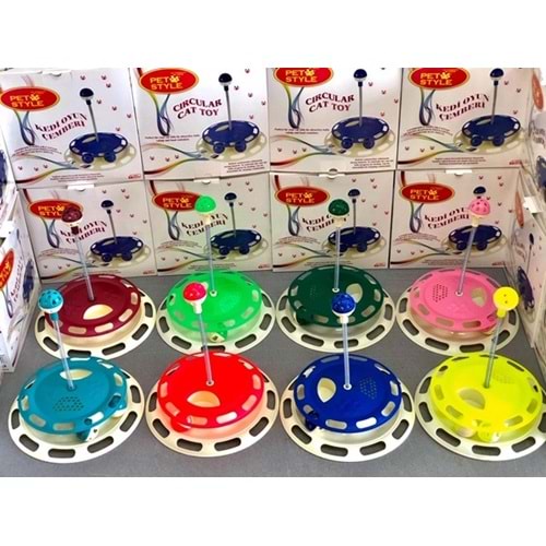 Mama Hazneli Toplu Kedi Oyun Çemberi Akıllı Oyuncak Dönen Çark 30 cm.(Yükseklik)x24 cm.(Çap)