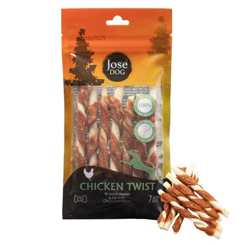 Jose Dog Chicken Twist 12 Cm 7 li Et Sargı Burgu Çubuk
