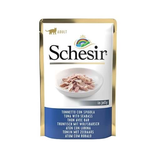 Schesir Jelly Ton Balıklı ve Levrekli Jöle İçinde Yetişkin Kedi Pouch 6 Adet