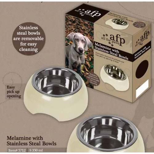 Afp 5712 Melamin Paslanmaz Çelik Köpek Mama Kabı S 350 ml.