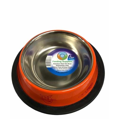 ASRCP-8 Portakal/Kırmızı Renkli Desenli Boyalı Çelik Mama Kabı 8 Oz (236 ml.)