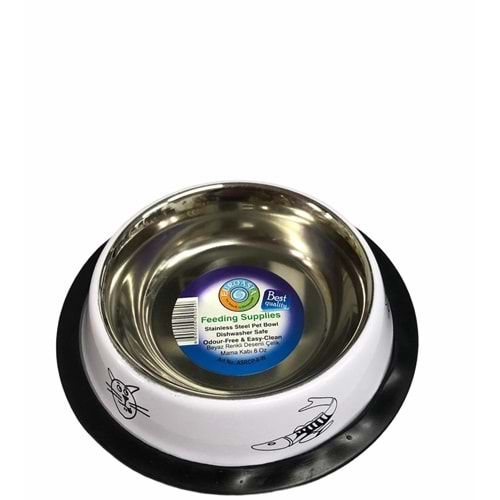 ASRCP-8 Beyaz Renkli Desenli Boyalı Çelik Mama Kabı 8 Oz (236 ml.)