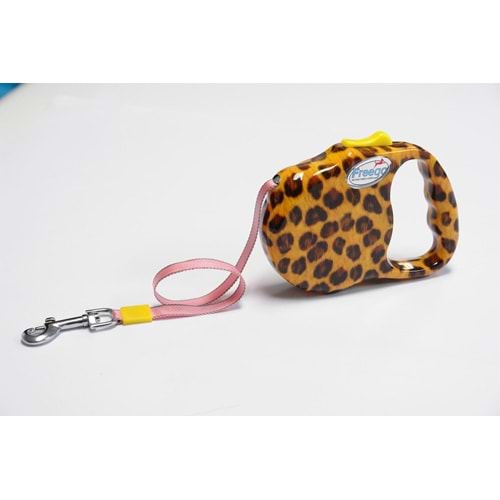 Freego FG15X Otomatik Köpek Gezdirme Tasması Large 5 m. Şerit/41 Kg. Leopar Desen