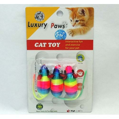 Luxury Paws Hasır Renkli İpten Fare Kedi Oyuncağı 3 lü