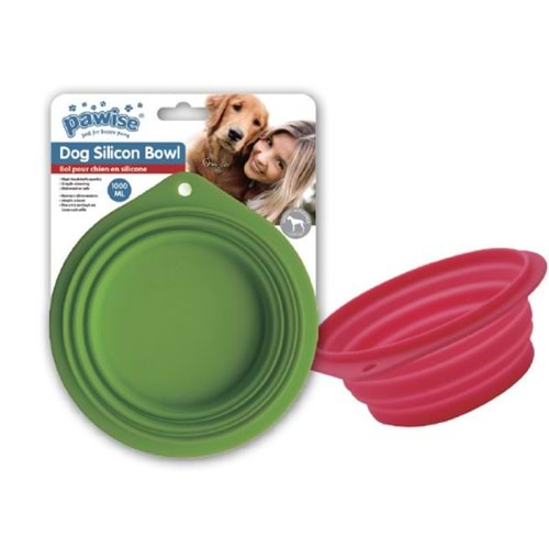 Pawise 11028 Silikon Seyahat Akordiyon Köpek Mama Kabı 500 Ml. Kırmızı