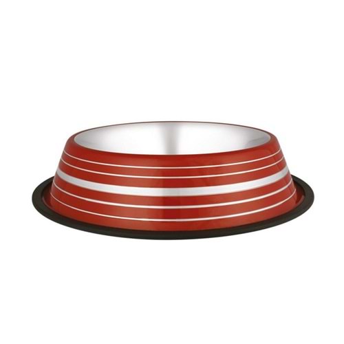ASRPSL-24 Oz Renkli Çizgili Çelik Mama Kabı 17 cm.