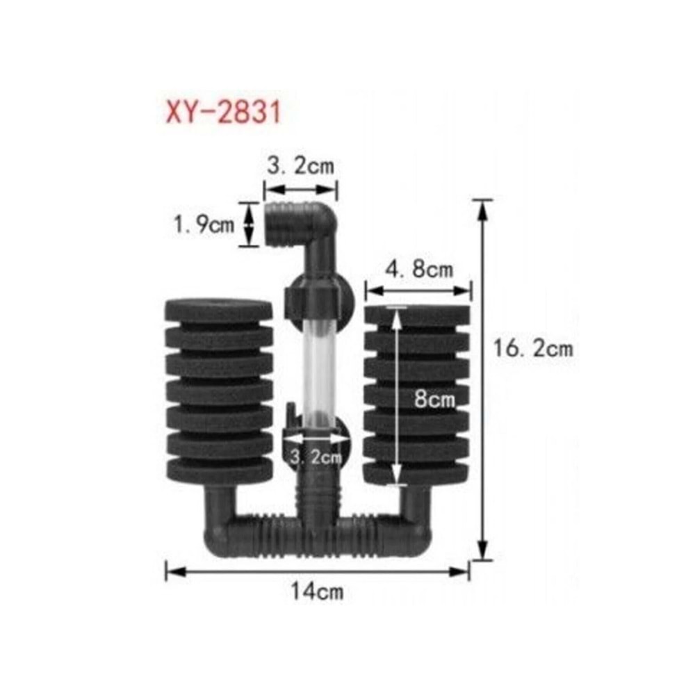 Xinyou XY-2831 Biyolojik Süngerli Havalı Çiftli Pipo Filtre (Vantuzlu)